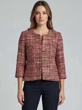 LOUBEN Pink Tweed Cropped Blazer Jacket Sz 12